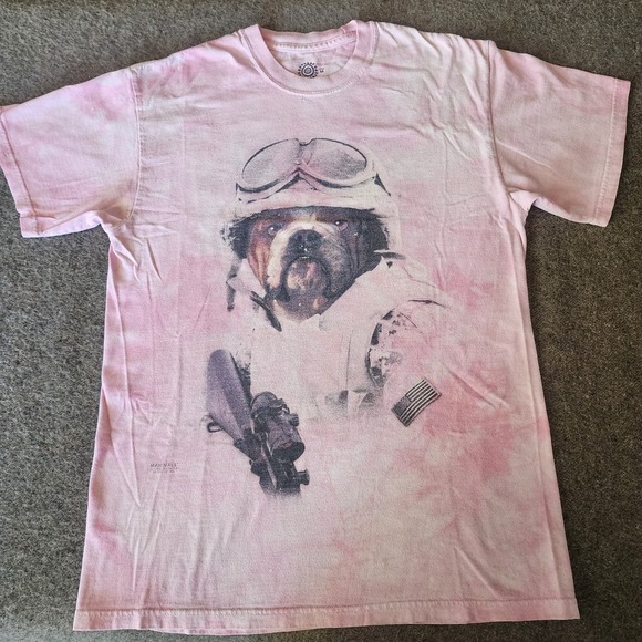 The Mountain Pink Tie Dye Bulldog Soldier Graphic Shirt M Vintage Manimals Dog - Picture 1 of 10
